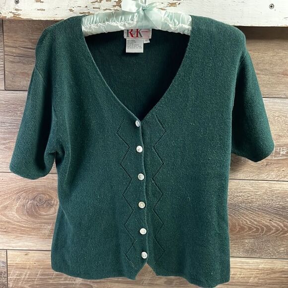 Vintage 80’s/90’s R & K Originals Ladies V Neck Button Sweater, Size 12, Green - Picture 1 of 4